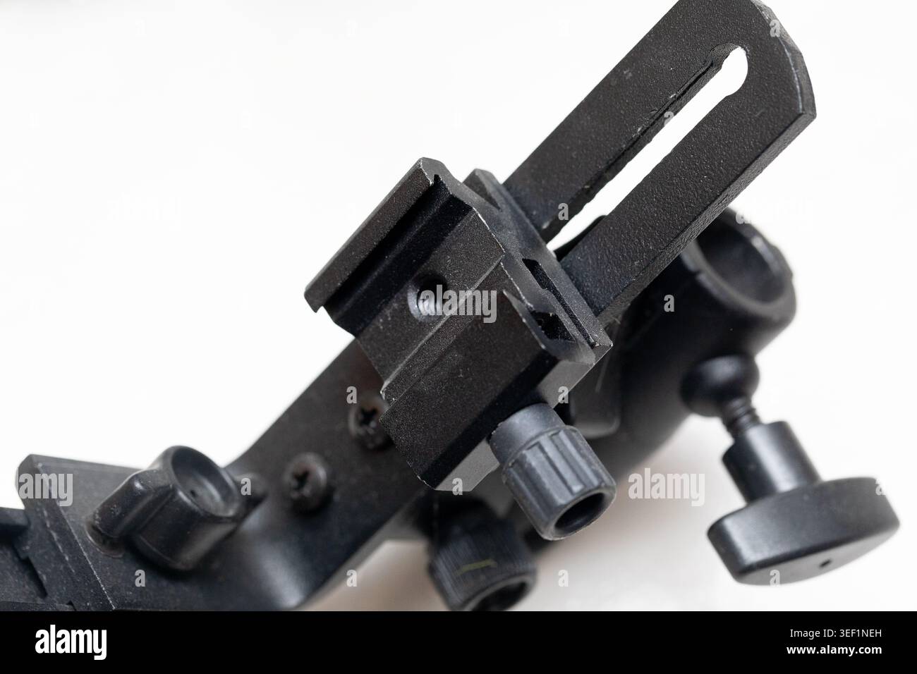Accessorio fotocamera nero, staffa per il montaggio su treppiede con adattatore per scarpa fredda a caldo Foto Stock