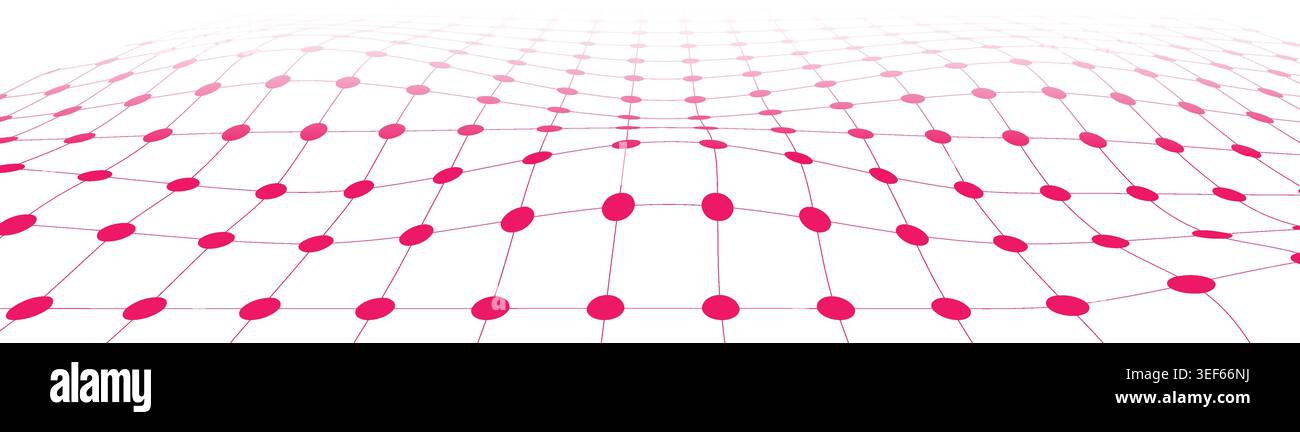 Illustrazione vettoriale con griglia prospettica tratteggiata bianca e rosa astratta con moderno design geometrico futuristico Illustrazione Vettoriale