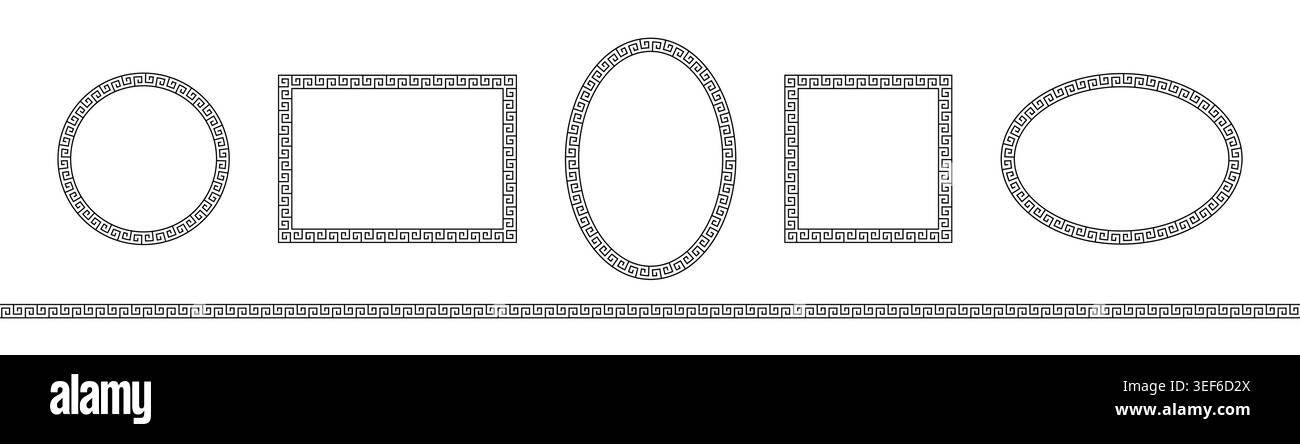 Schema greco. Cornice ovale romana. Delineare il confine greco senza soluzione di continuità isolato su sfondo bianco. Greec boarder rotondo. Antico ornamento circolare. FTR Illustrazione Vettoriale