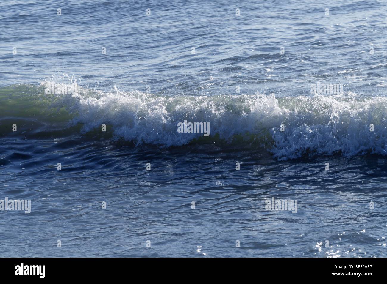 Spettacolare fotografia marina di un'onda di rottura con schiuma e moto d'acqua che creano una composizione dinamica. Il potere dell'oceano che incontra la riva catturato con Foto Stock