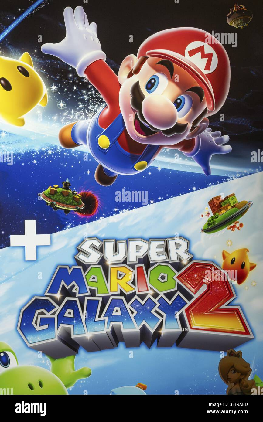Poster pubblicitario Super Mario Galaxy 2, Berna, Svizzera Foto Stock