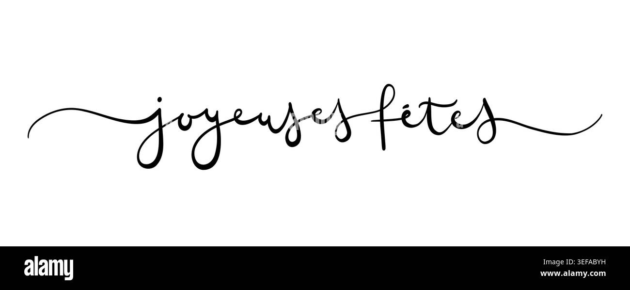 Carta Joyeuses Fetes. Citazione positiva disegnata a mano. Calligrafia a pennello moderno. Isolato su sfondo bianco Illustrazione Vettoriale