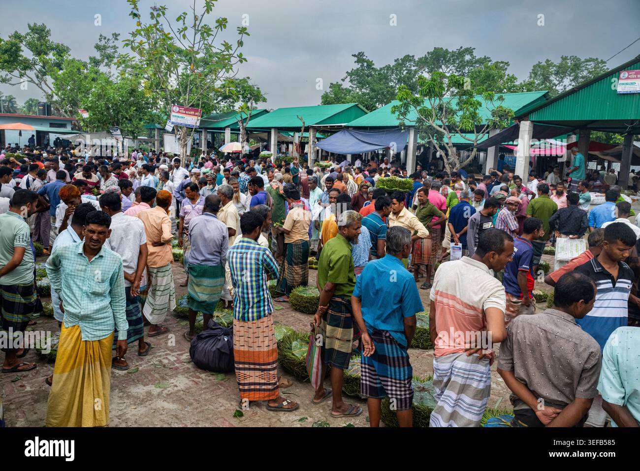 Folla di persone che acquistano e vendono il beetlenut al mercato del Bangladesh durante le ore diurne Foto Stock