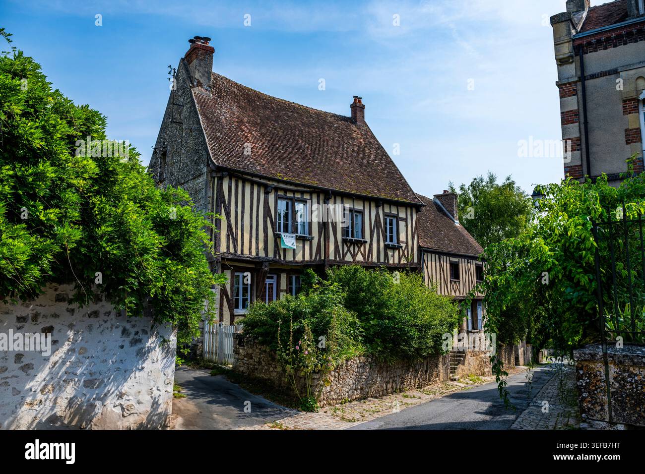 Storica casa in legno a Provins che mostra architettura e artigianato tradizionali Foto Stock
