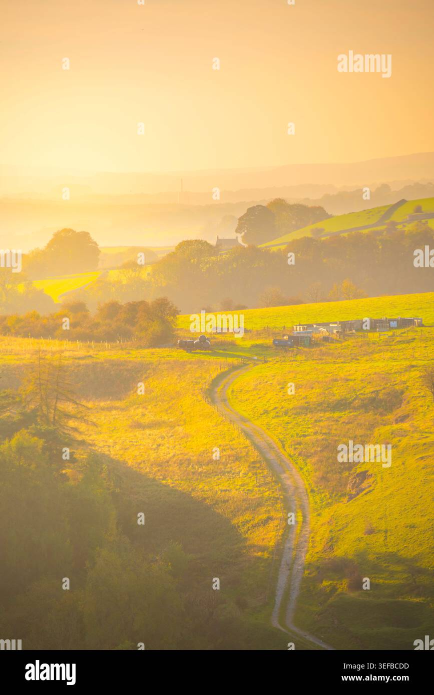 Vista sulla campagna in autunno con viadotto vicino a Monsal Dale nel Bakewell Derbyshire in Inghilterra Foto Stock