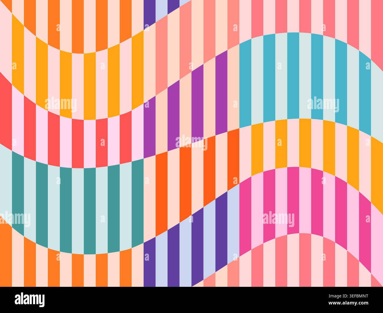 Strisce retrò ondulate colorate motivo vettoriale senza cuciture, linee distorte degli anni '70 sfondo estivo Illustrazione Vettoriale