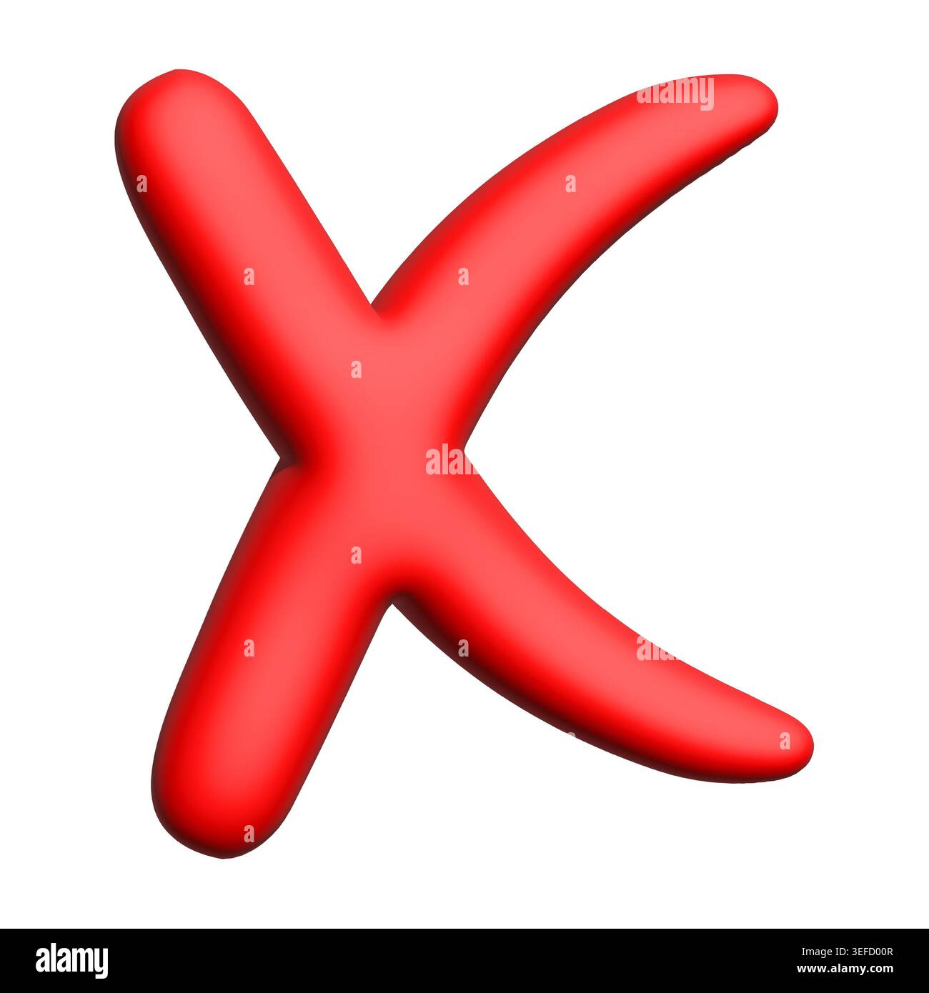 Icona di errore X rossa lucida tridimensionale sfondo bianco isolato Foto Stock