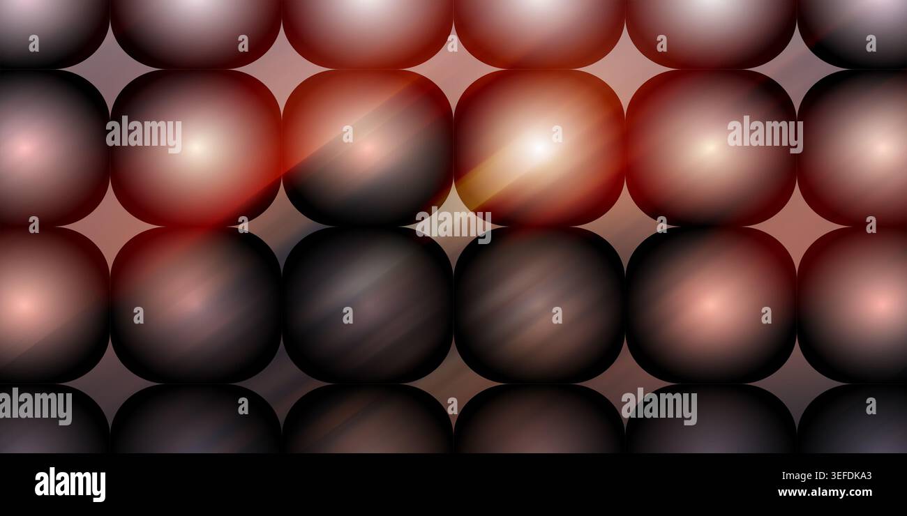 Sfondo artistico digitale con una griglia di forme quadrate arrotondate con sfumature rosse e marroni metallizzate che creano un effetto morbido e volumetrico Foto Stock