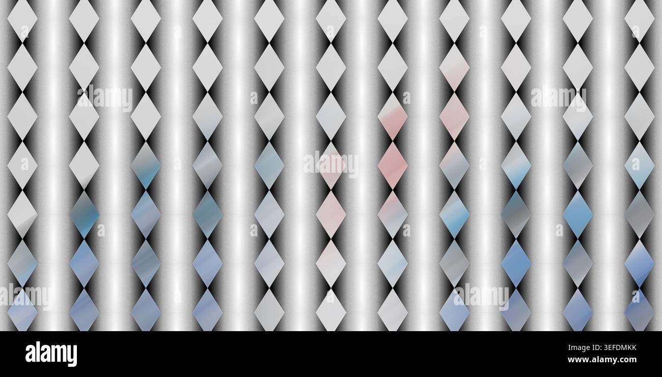 Uno sfondo digitale senza interruzioni caratterizzato da un pattern ripetuto di forme a rombo con un effetto sfumato e sottili sfumature blu. Foto Stock