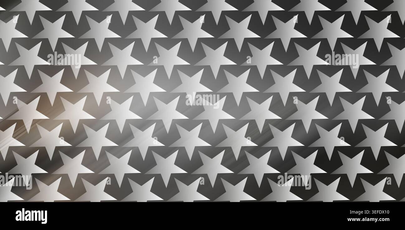 Uno sfondo scuro e sofisticato caratterizzato da un fitto motivo di stelle a cinque punte con sfumature sottili e striature chiare diagonali. Foto Stock