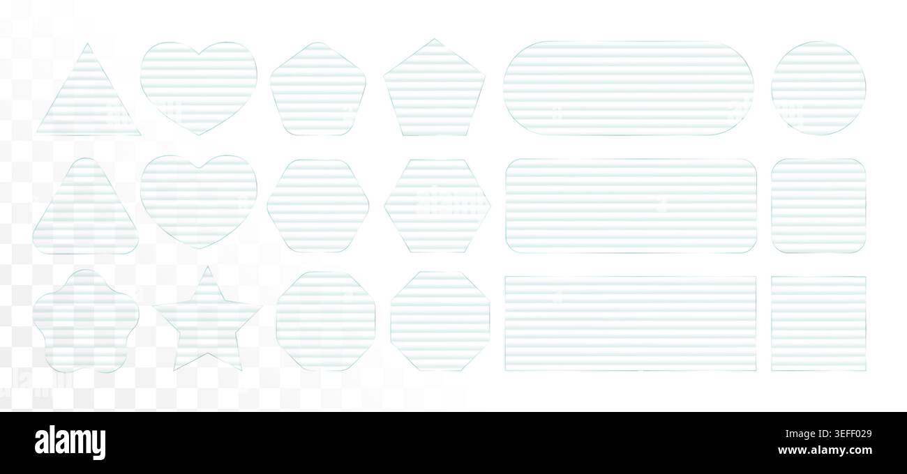 Plastica leggera trasparente, effetto vetro 3d. Riquadro rettangolare con nervature, pannello linea lucida. Piastra vettoriale quadrata con frattale astratto Illustrazione Vettoriale