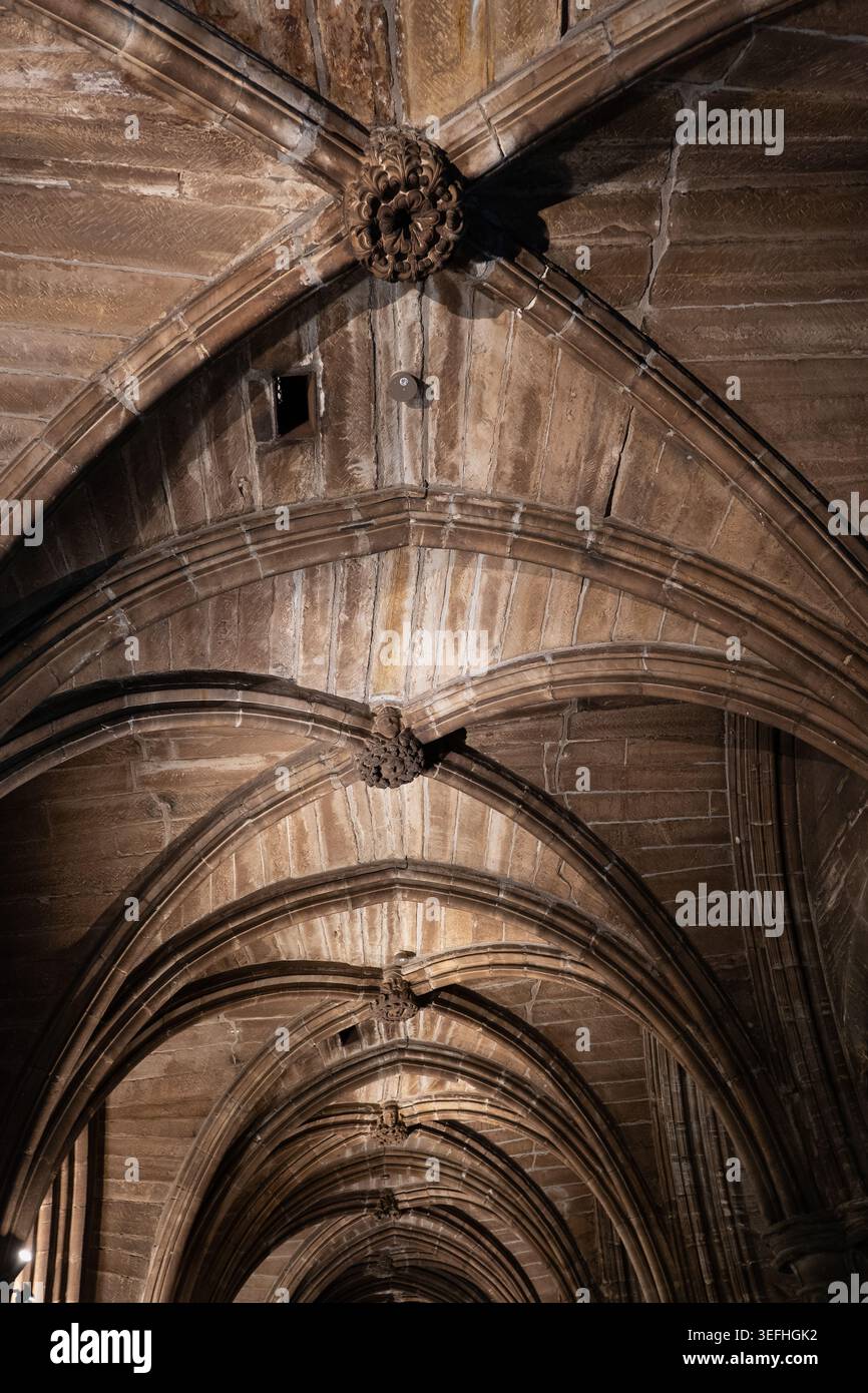 Volta gotica nella navata di Blackadder nella cattedrale di Glasgow (cattedrale di Saint Mungo), chiesa inferiore (cripta) all'interno, Scozia, Regno Unito. Foto Stock