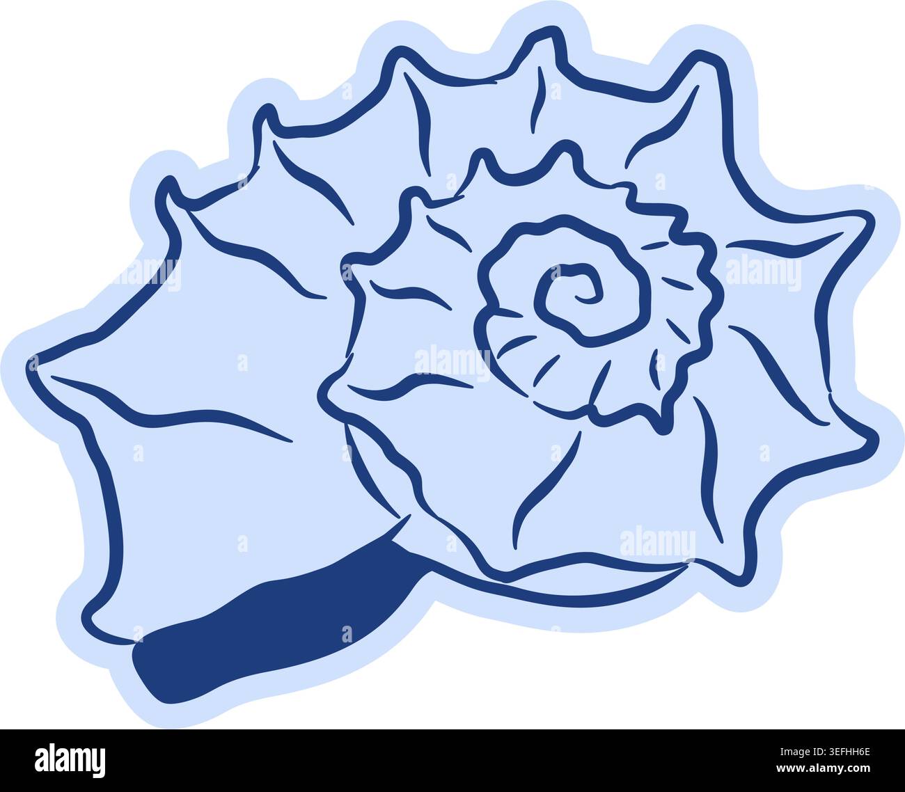 Ammoniaca a spirale stilizzata o conchiglia nautilus. Elegante stile amalfitano e mediterraneo disegnato a mano. Illustrazione Blue line art per la costa di brandi Illustrazione Vettoriale
