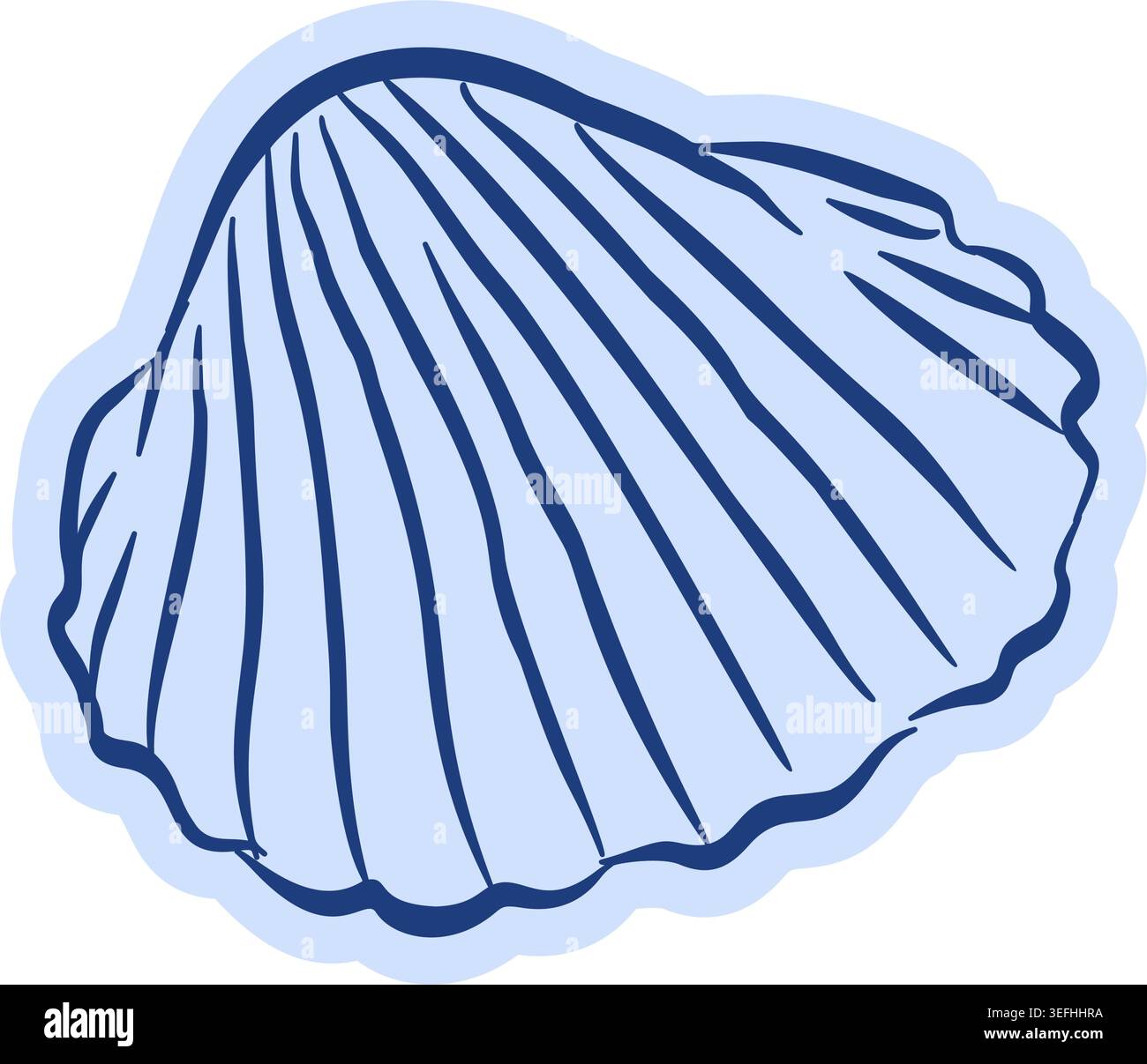 Conchiglia stilizzata disegnata a mano, elegante stile Costiera Amalfitana e mediterraneo. Grafica Blue line per il branding estivo e l'arredamento di lusso Illustrazione Vettoriale