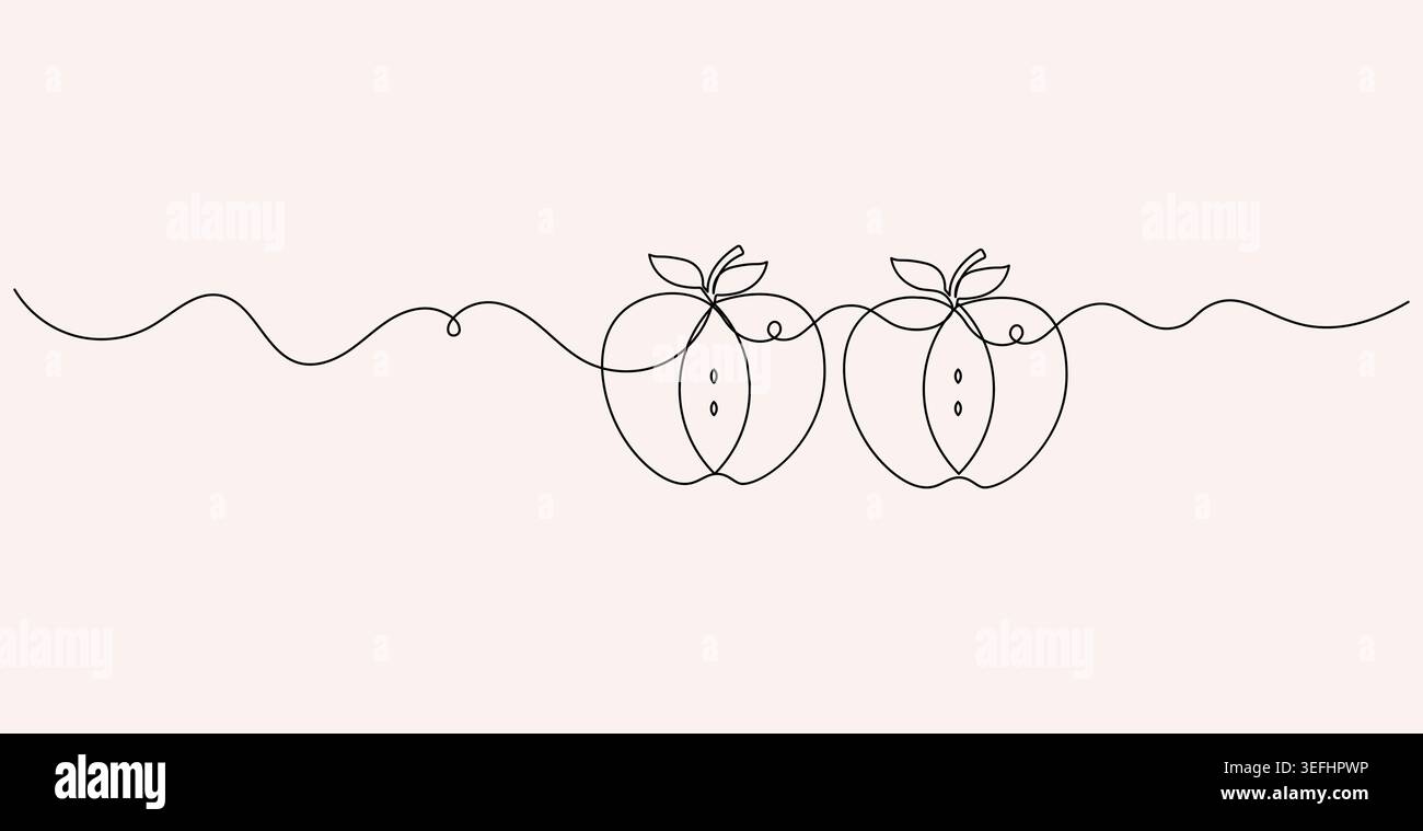 Apple Fruit a una linea continua disegnando disegni minimalisti Illustrazione Vettoriale