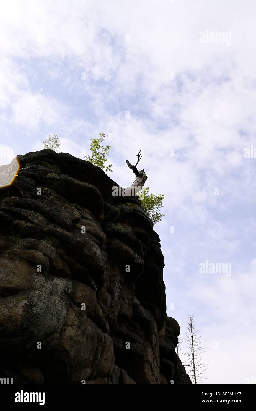 Famosa formazione rocciosa a Schierke, Harz National Park. Formazione rocciosa di Freeclimbing vicino a Feuerstein-Klippe vicino a Schierke. Foto Stock