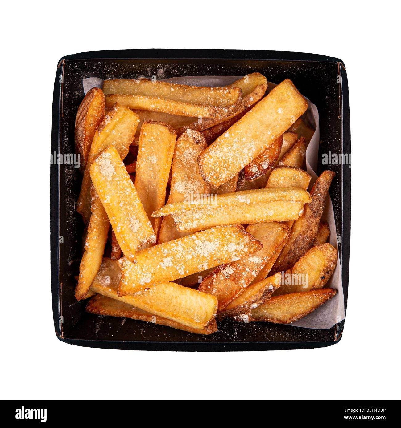 Spicchi di patate con crosta croccante in scatola da asporto Foto Stock