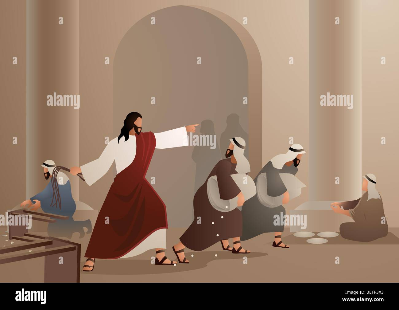 Serie di illustrazioni vettoriali bibliche, Gesù pulisce il tempio Illustrazione Vettoriale