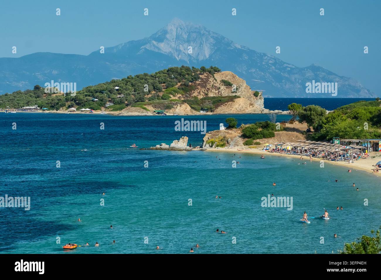 Megali Ammos Beach e Blue Lagoon, Ammouliani, Grecia Foto Stock