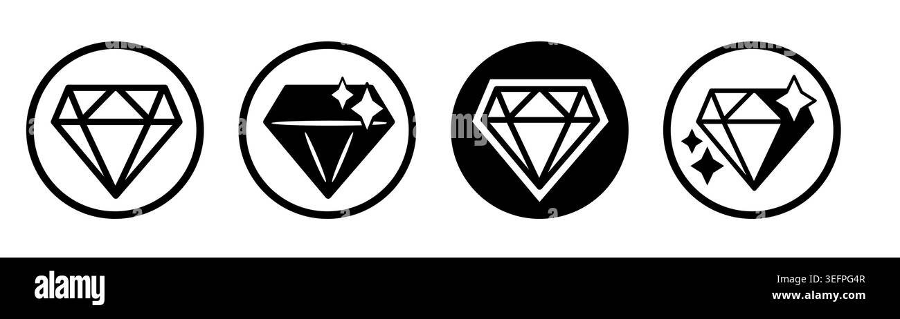 Diamante diverso. Black Luxury Outline Collection Vector Diamond. Forme vettoriali della pietra preziosa. Collezione di gemme brillanti, pietre preziose e cristalli. Illustrazione Vettoriale