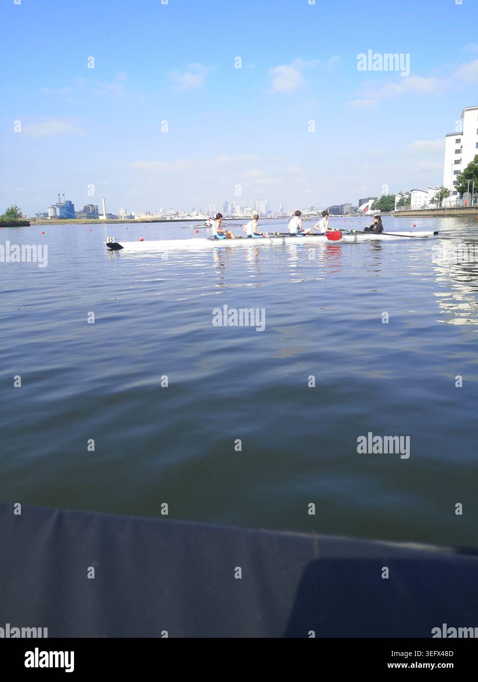 Gara di canottaggio, Regatta Centre, East London, Regno Unito Foto Stock