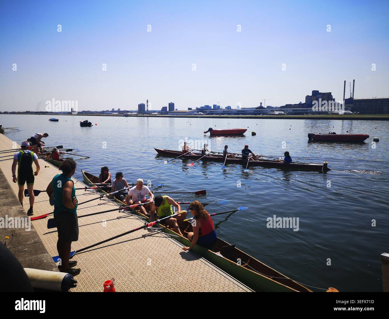 Scena del canottaggio, Royal albert Dock, Londra Foto Stock