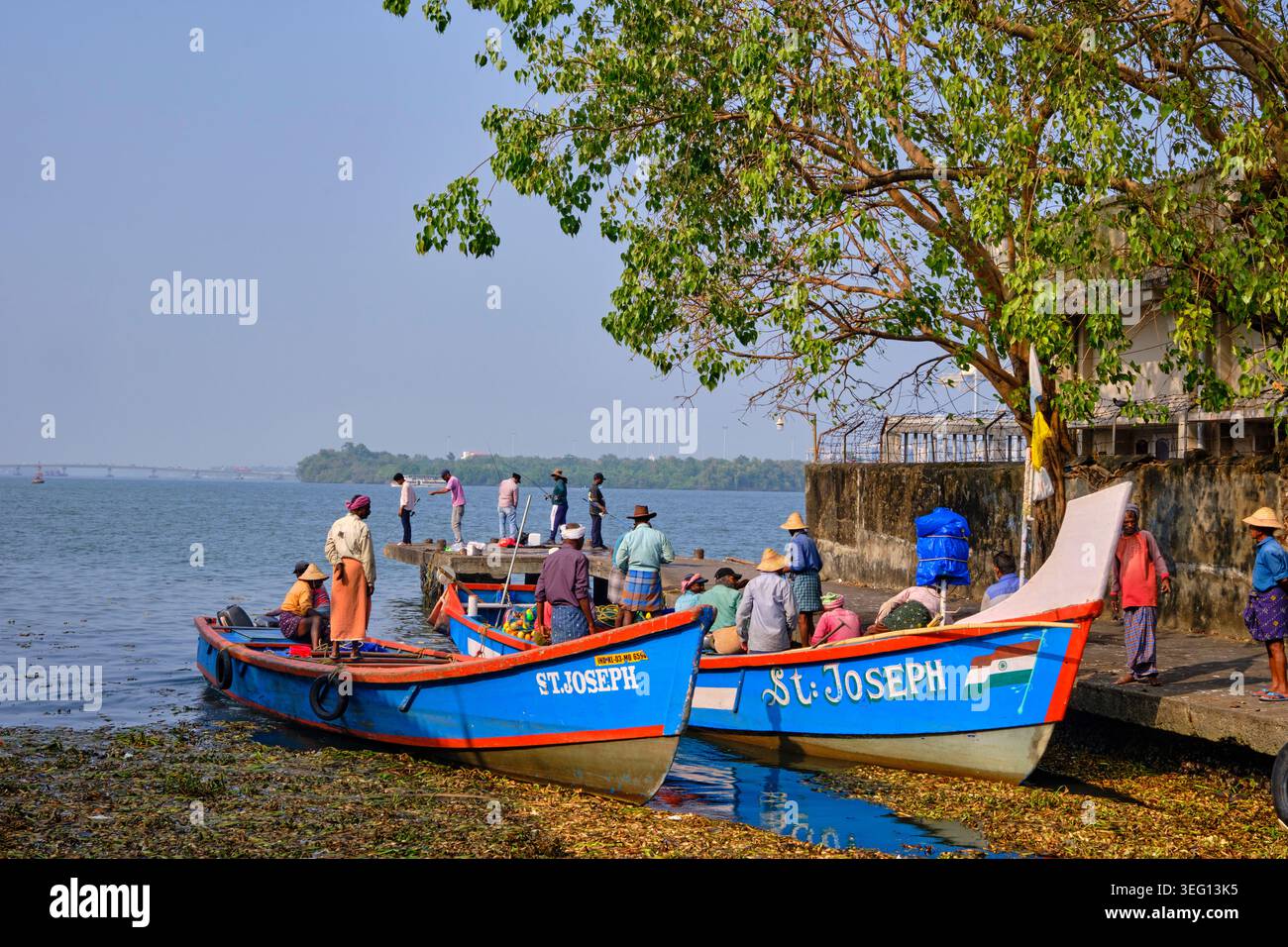 India, stato del Kerala, Fort cochin o Kochi, barca da pesca Foto Stock