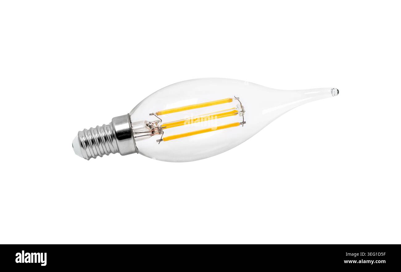 Lampada a LED isolata su sfondo bianco, primo piano. Foto Stock