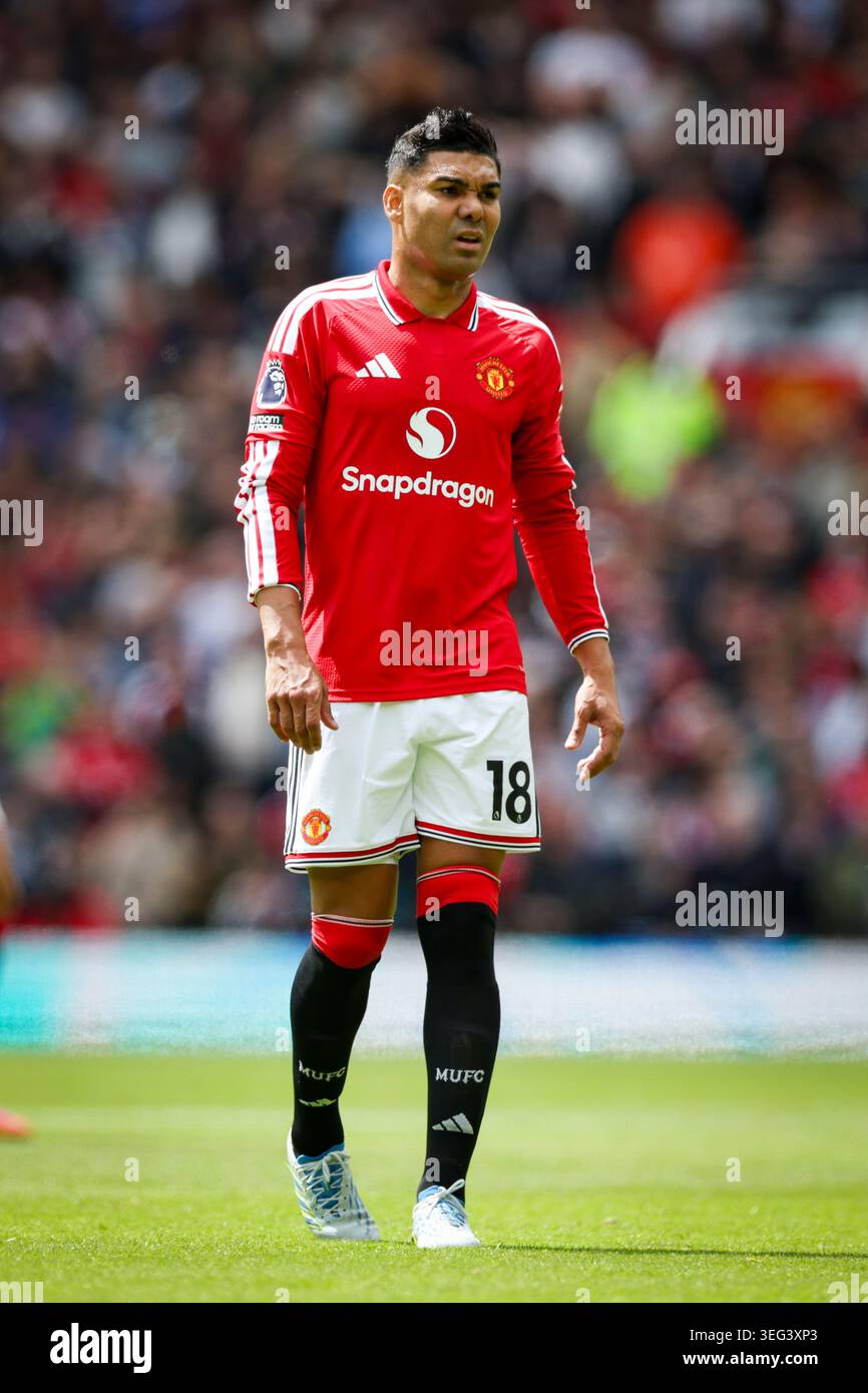 Manchester, Regno Unito. 17 maggio 2026. Centrocampista del Manchester United Casemiro (18) durante la partita Manchester United contro Nottingham Forest Premier League all'Old Trafford, Manchester, Inghilterra il 17 maggio 2026 Credit: Phil Duncan/Every Second Media Credit: Every Second Media/Alamy Live News Foto Stock