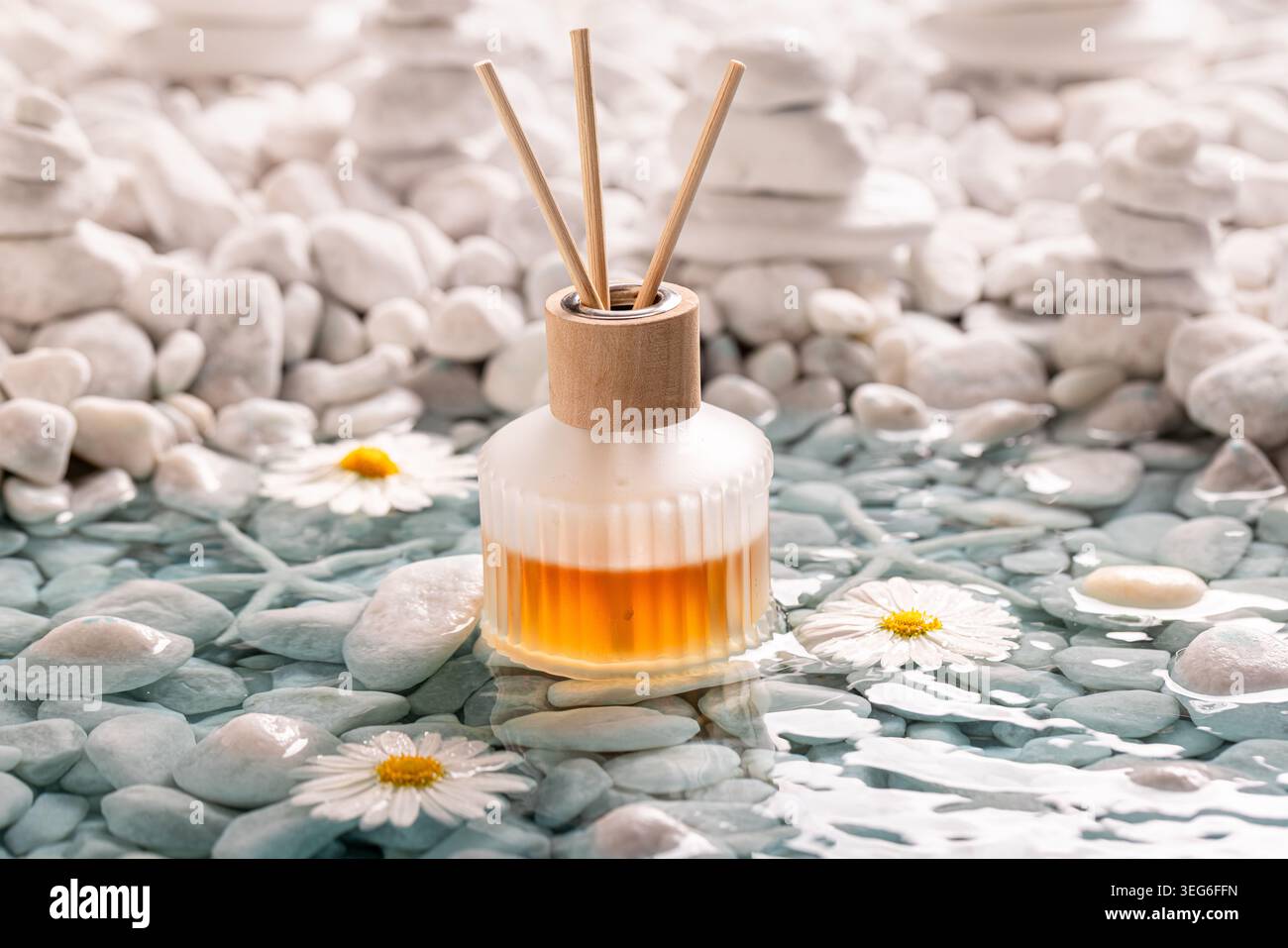 Sofisticata fragranza diffusore dal profumo rinfrescante e acquatico. Profumo diffusore al mare blu Foto Stock