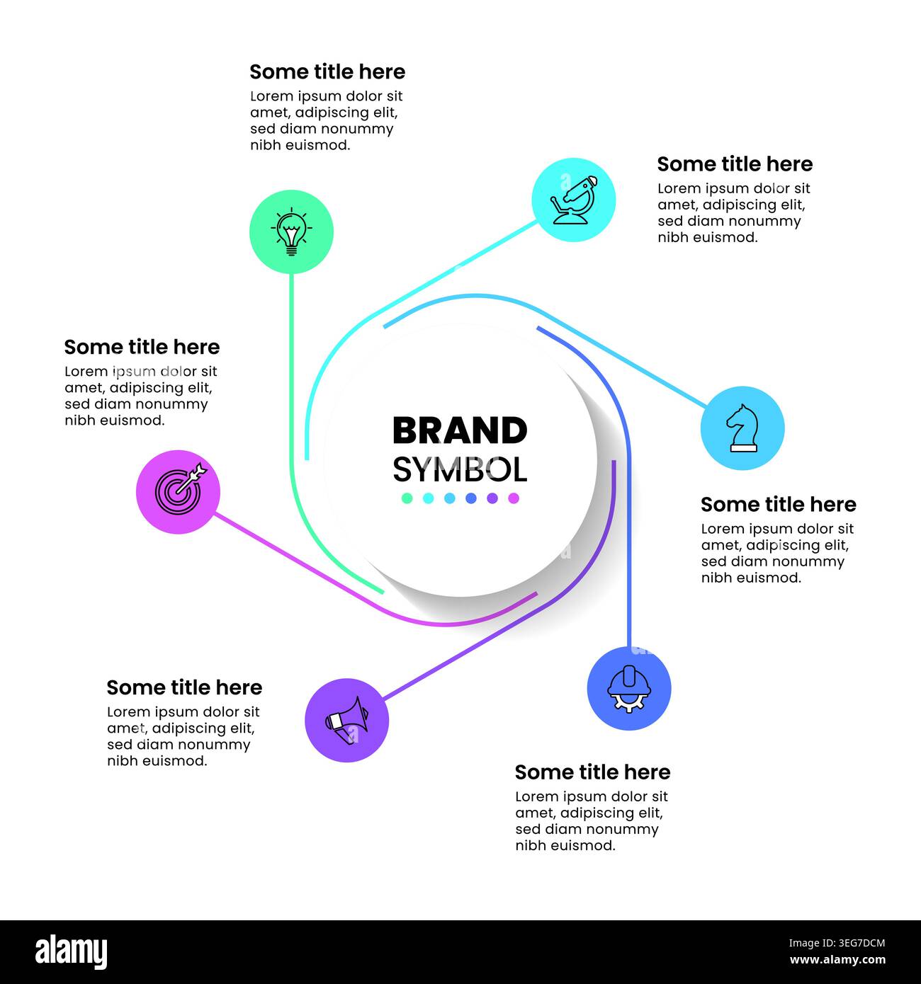 Modello infografico con icone e 6 opzioni o passaggi. Cerchi. Può essere utilizzato per il layout del flusso di lavoro, il diagramma, il banner, il webdesign. Illustrazione vettoriale Illustrazione Vettoriale