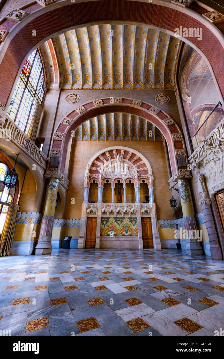 Interno del sito Art Nouveau di Sant Pau, Hospital de Santa Creu i Sant Pau, Barcellona, Catalogna, Spagna Foto Stock