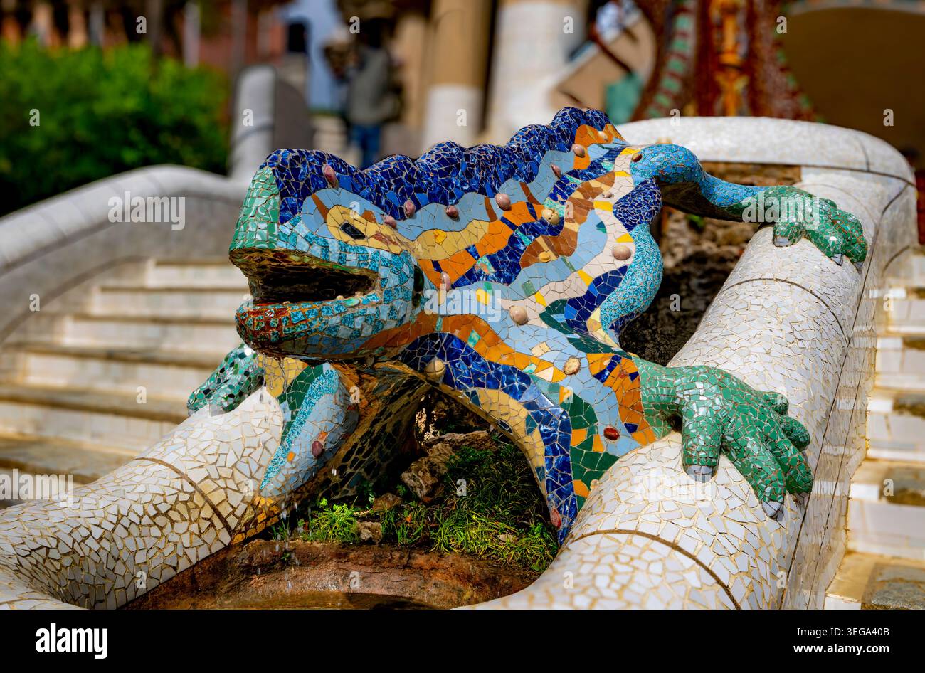 La salamandra al Parc Guell di Antoni Guidi, Barcellona, Catalogna, Spagna Foto Stock