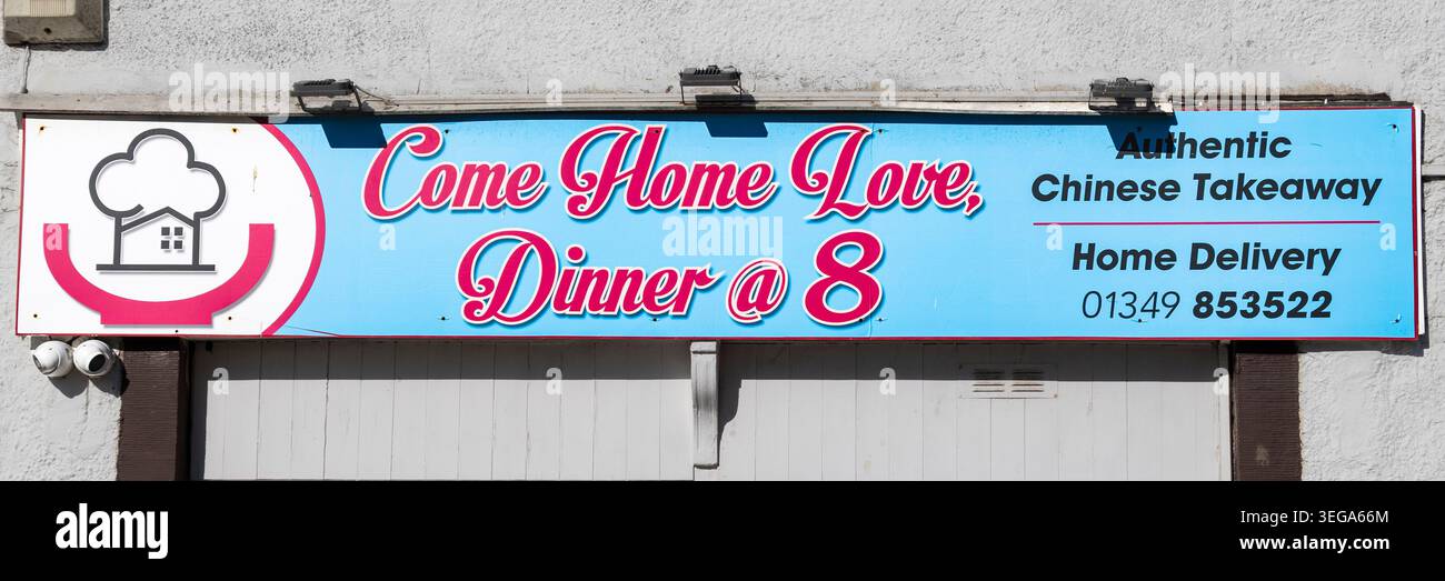L'insegna di un ristorante a Invergordon, Scozia Foto Stock