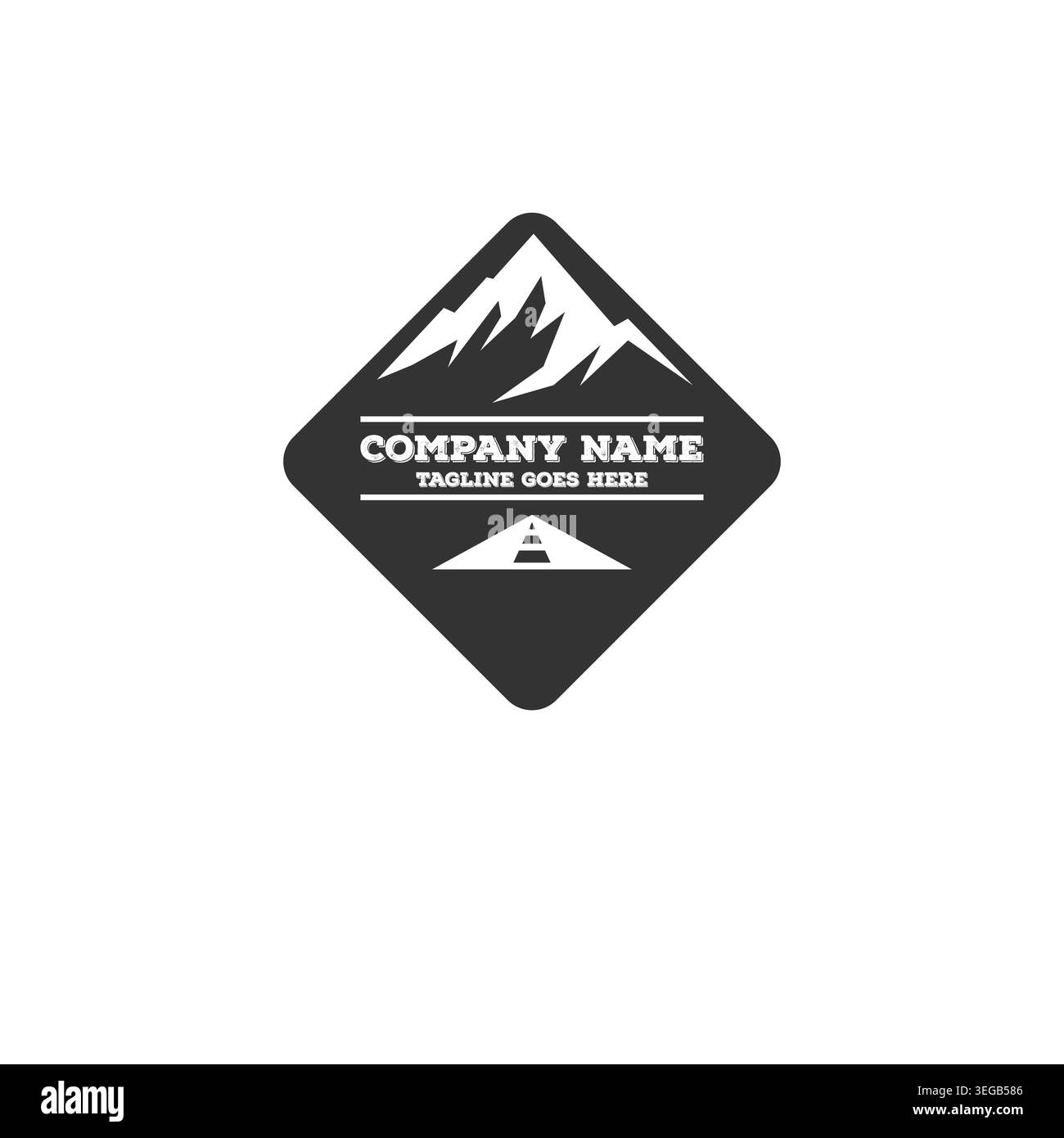 Emblema rustico con logo Diamond Frame con Alpine Peak Hillside Pathway Highway Illustrazione Vettoriale