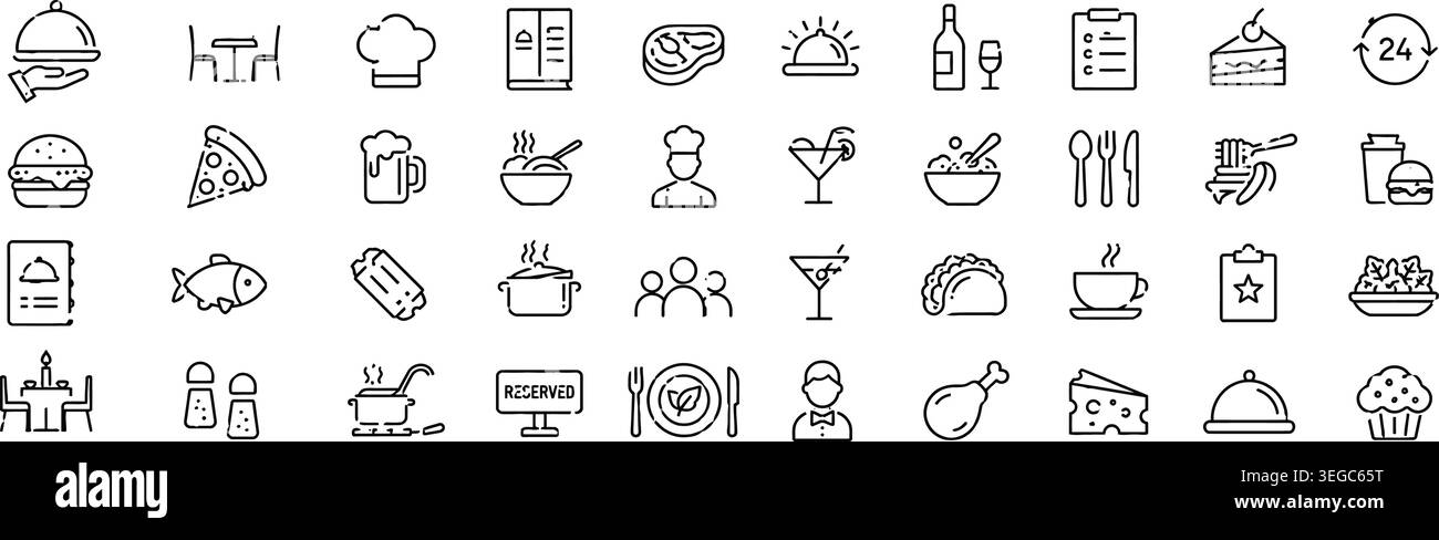 Set vettoriale con icone per ristoranti, catering e servizi di ristorazione Illustrazione Vettoriale