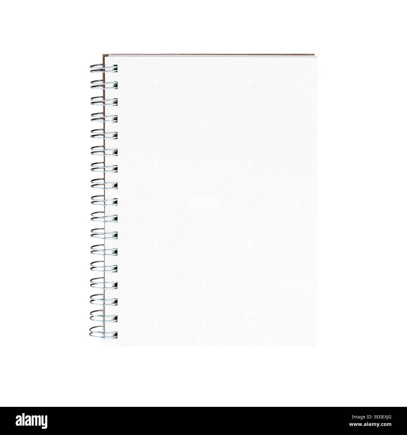 Notebook a spirale con coperchio bianco isolato, diario per forniture scolastiche e per ufficio Foto Stock