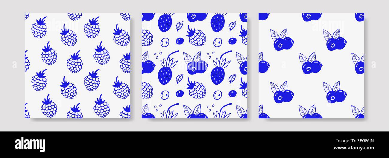 Bacche disegnate a mano blu su bianco Illustrazione Vettoriale