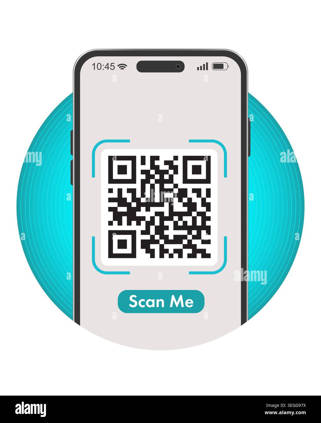 Smartphone moderno che visualizza il codice QR sullo schermo. Concetto di pagamento mobile minimo, scansione digitale, autenticazione e tecnologia contactless isolato o Foto Stock