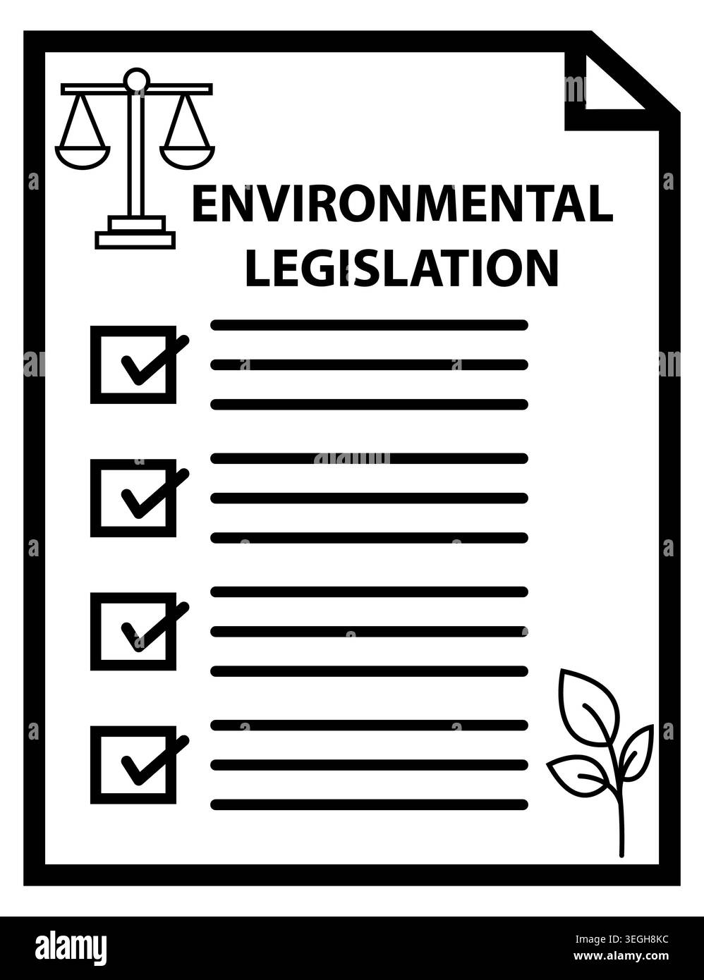 Icona legislazione ambientale. Legge ambientale legge legge legge legge legge. Simbolo di livello ambientale basso. stile piatto. Foto Stock