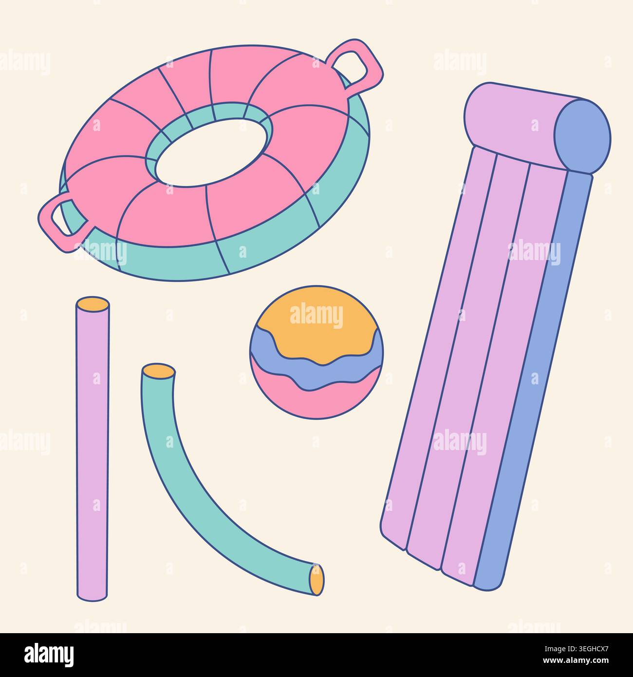 Giocattoli gonfiabili e accessori per la piscina. Illustrazione Vettoriale