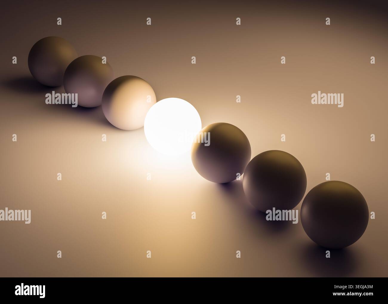 Concetto innovativo astratto con sfera luminosa che rappresenta una nuova direzione e un pensiero creativo. rendering 3d. Foto Stock