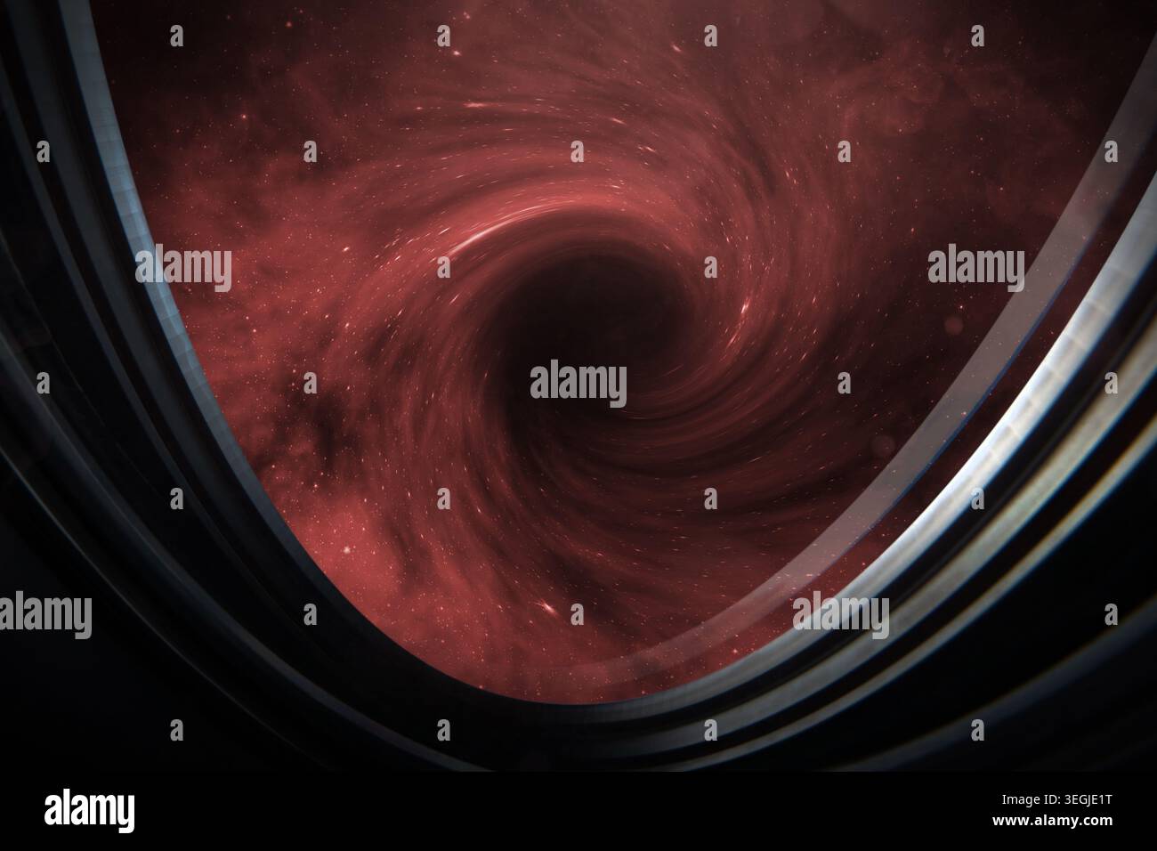 Il buco nero divora stelle, galassie e nebulose. Buco nero, nebulosa e galassia nello spazio profondo. Wormhole. Contiene elementi immagine della NASA. Foto Stock