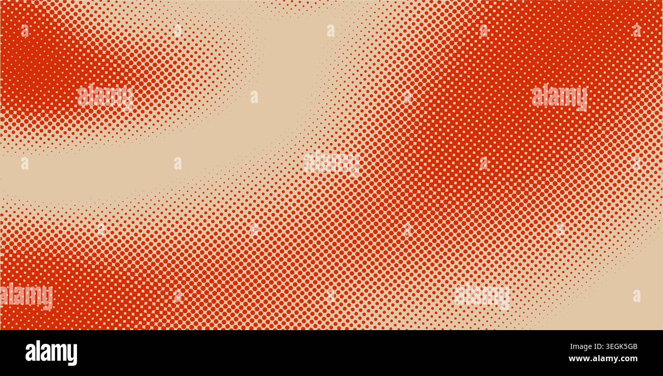 Sfondo rosso pop art con mezzitoni puntini. Illustrazione vettoriale del fumetto Polka grange. Illustrazione Vettoriale