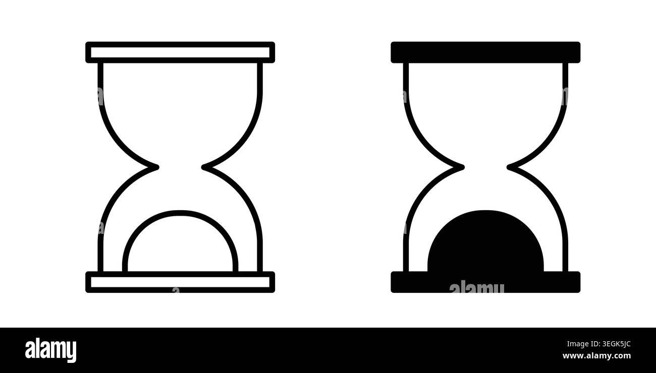 Icona clessidra. Icone di stile del contorno con versioni piatte Illustrazione Vettoriale