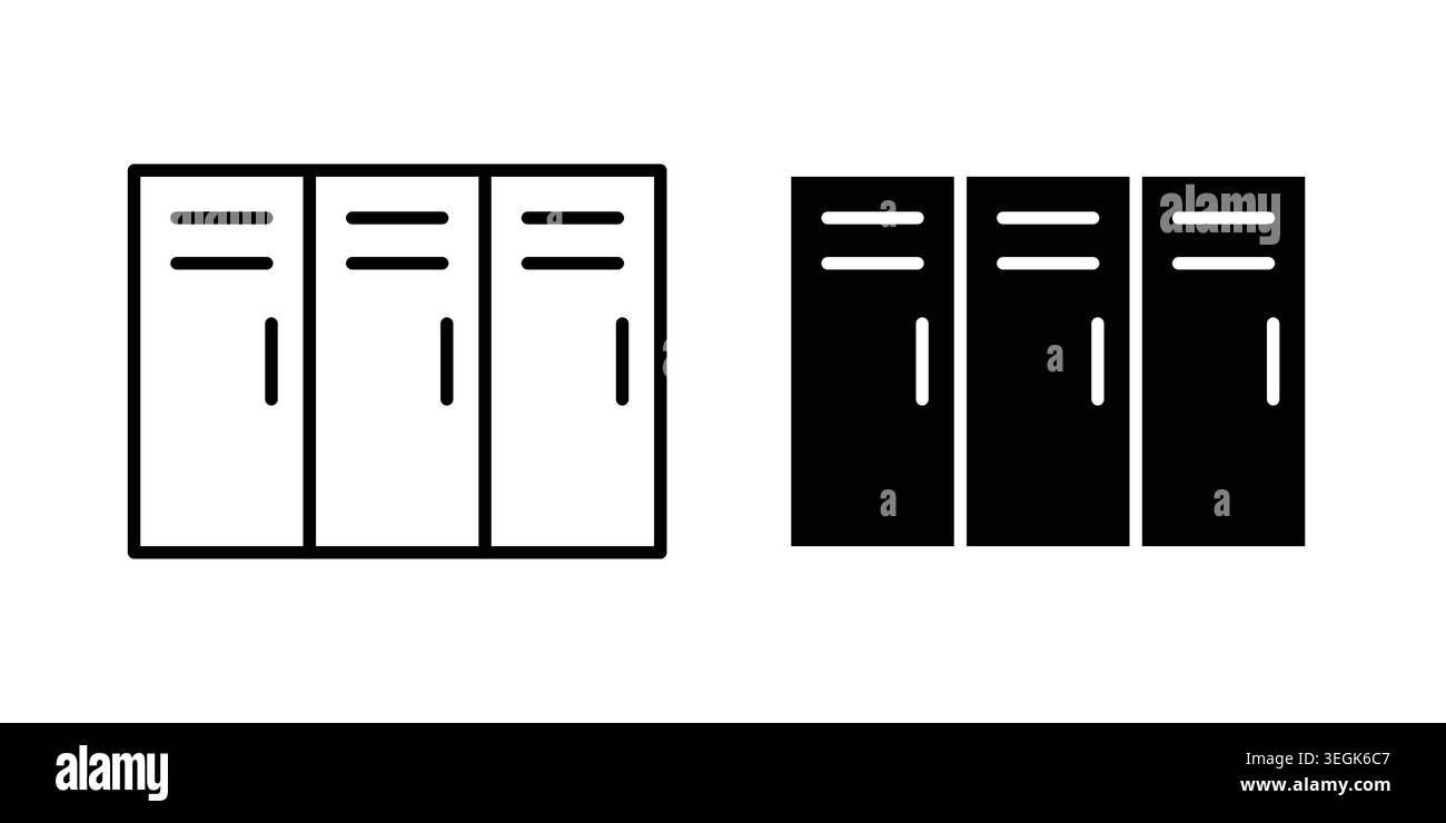 Logo icona armadietti. Icone di stile del contorno con versioni piatte Illustrazione Vettoriale