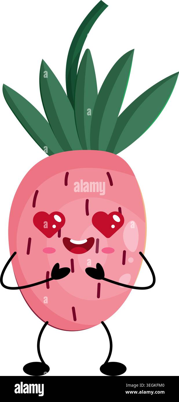Fragola selvatica rosa con occhi rossi a cuore ed espressione felice Illustrazione Vettoriale