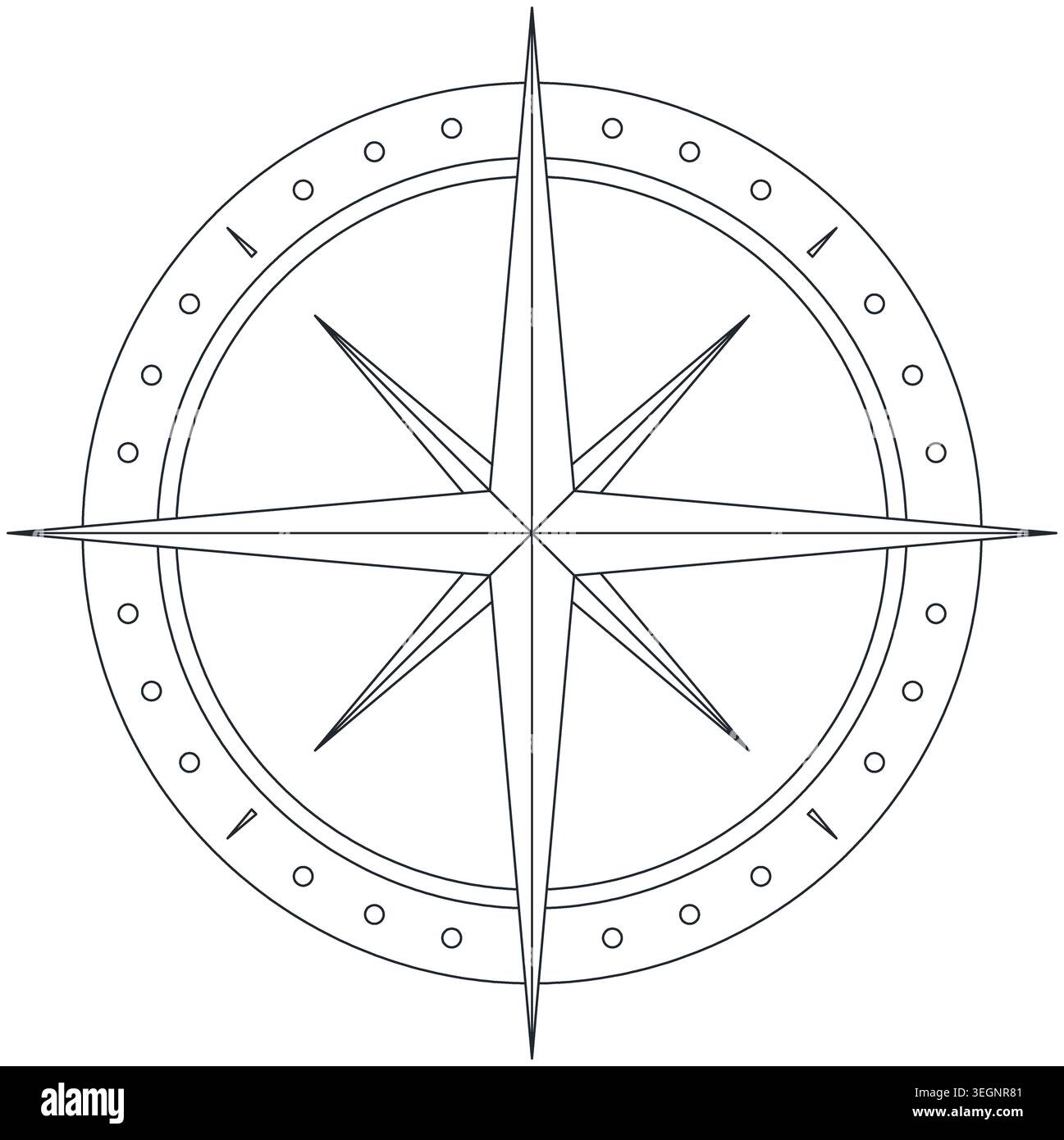 Set di design di icone a cerchio di navigazione vettoriale minimalista a forma di rosa dei venti Foto Stock