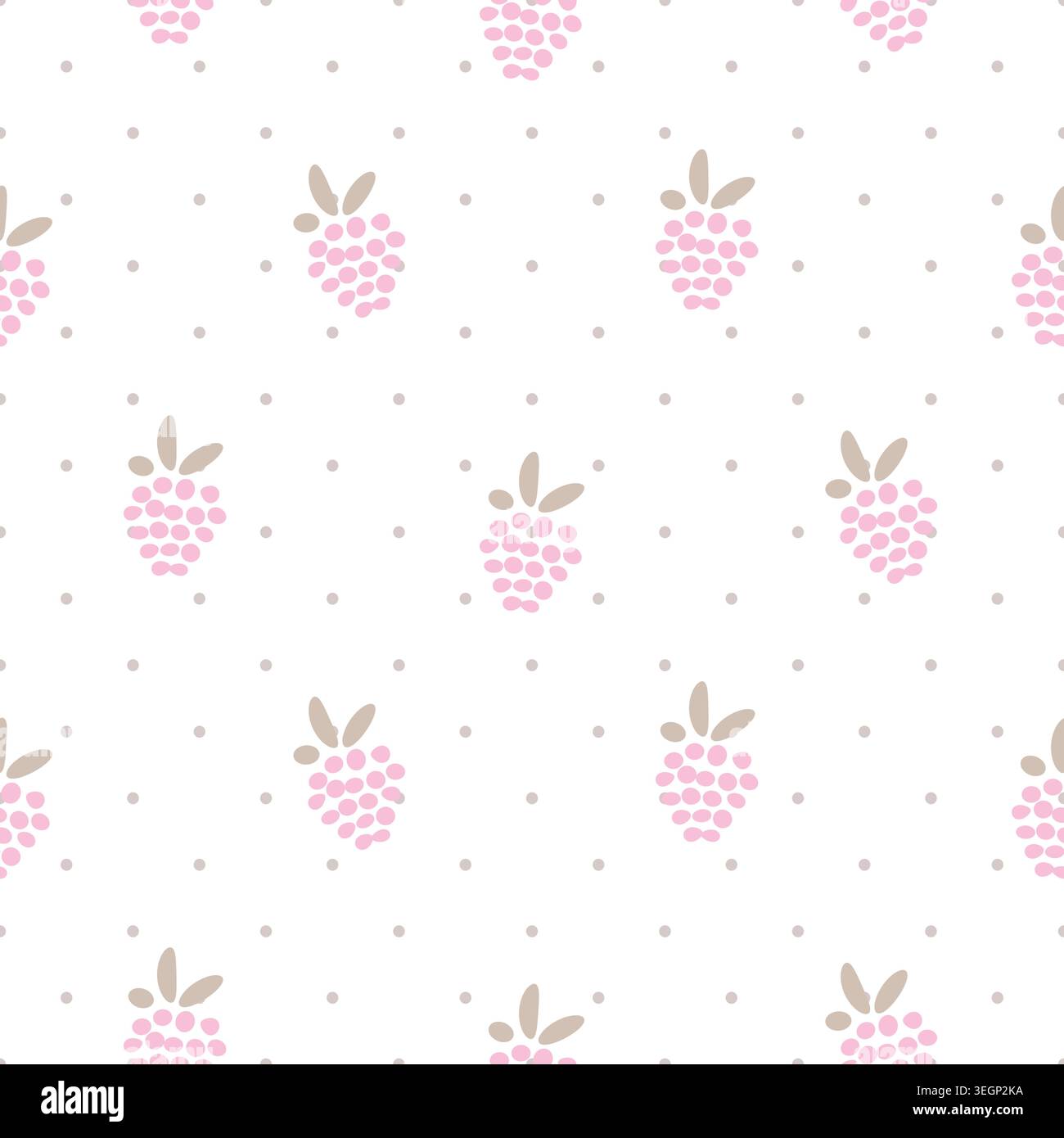 Motivo senza cuciture con lampone punteggiato rosa. Motivi di frutti di bosco disegnati a mano su sfondo bianco o su tessuti e stampe Illustrazione Vettoriale