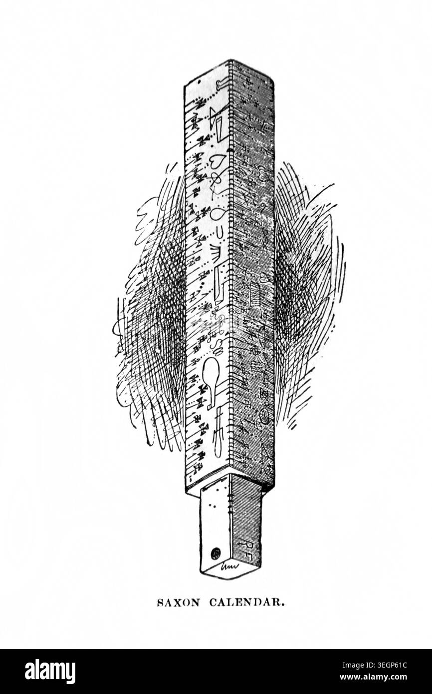 Incisione di un calendario anglosassone da un libro di storia del XIX secolo Cassell's History of England Special Edition volume i di A.W.Cowan Foto Stock